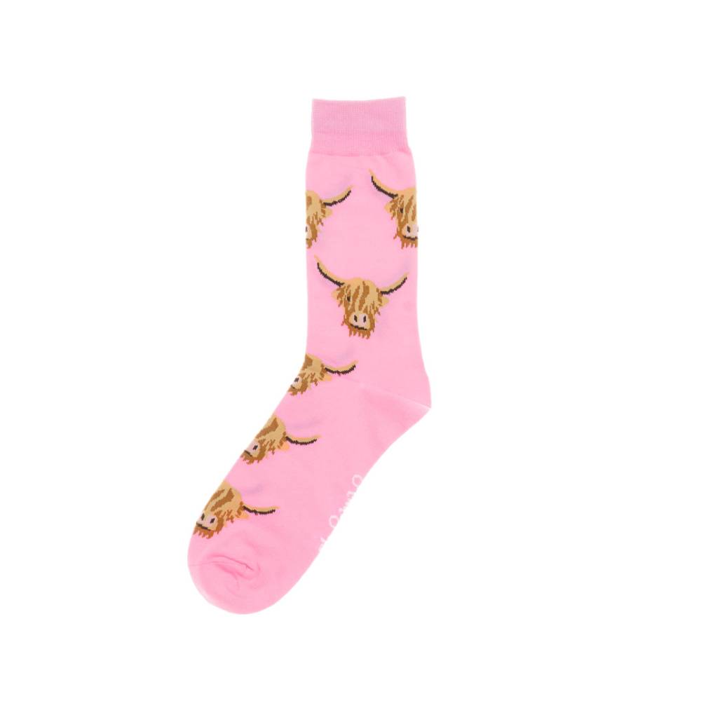 Socks with Highland Cow Design in Pink