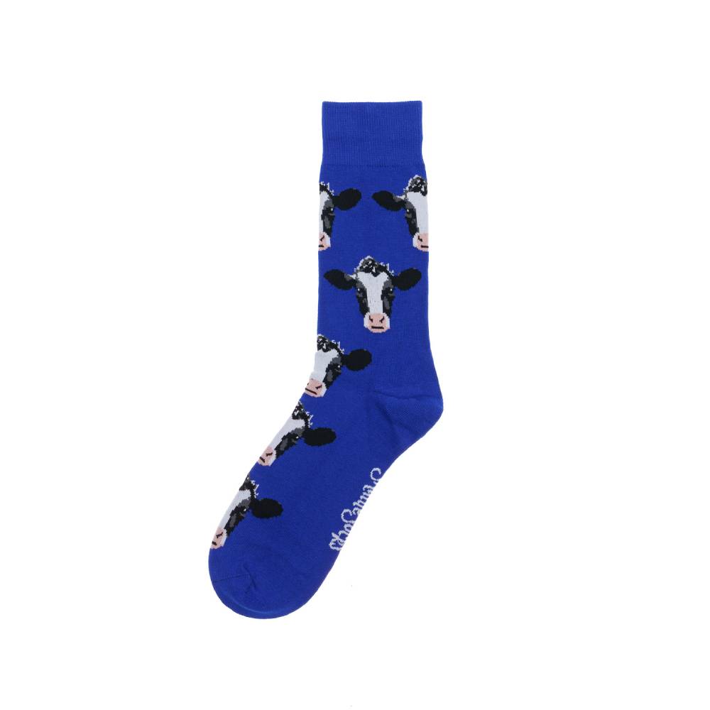 Royal Blue Cotton Socks with Cow Design