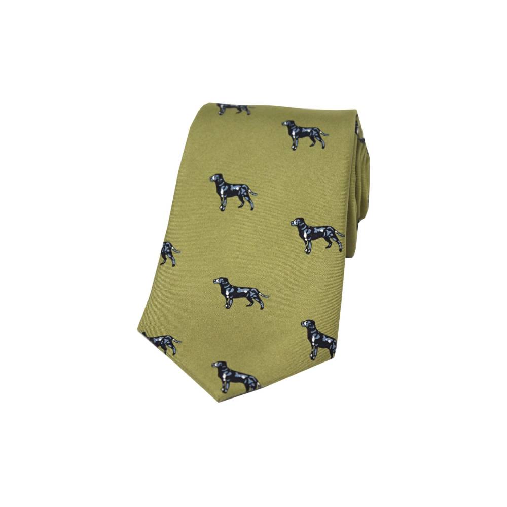 Soprano Black Labradors Country Silk Tie (Green)