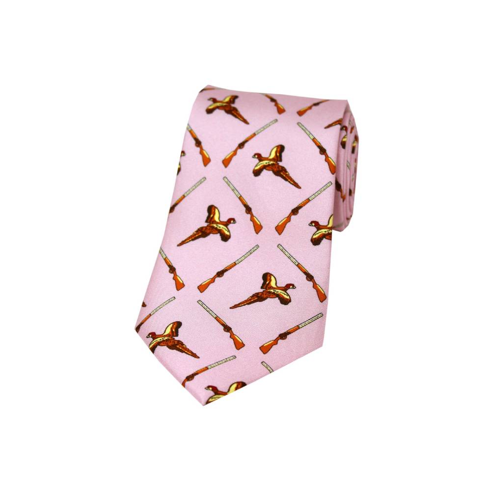 Soprano Flying Pheasant and Shotgun Ground Country Silk Tie (Pink)