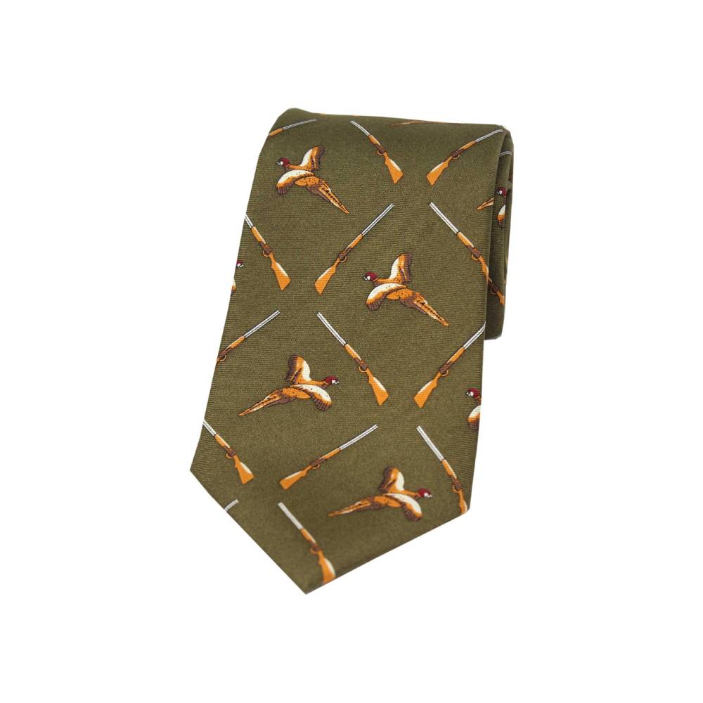Soprano Flying Pheasant and Shotgun Country Silk Tie (Country Green)