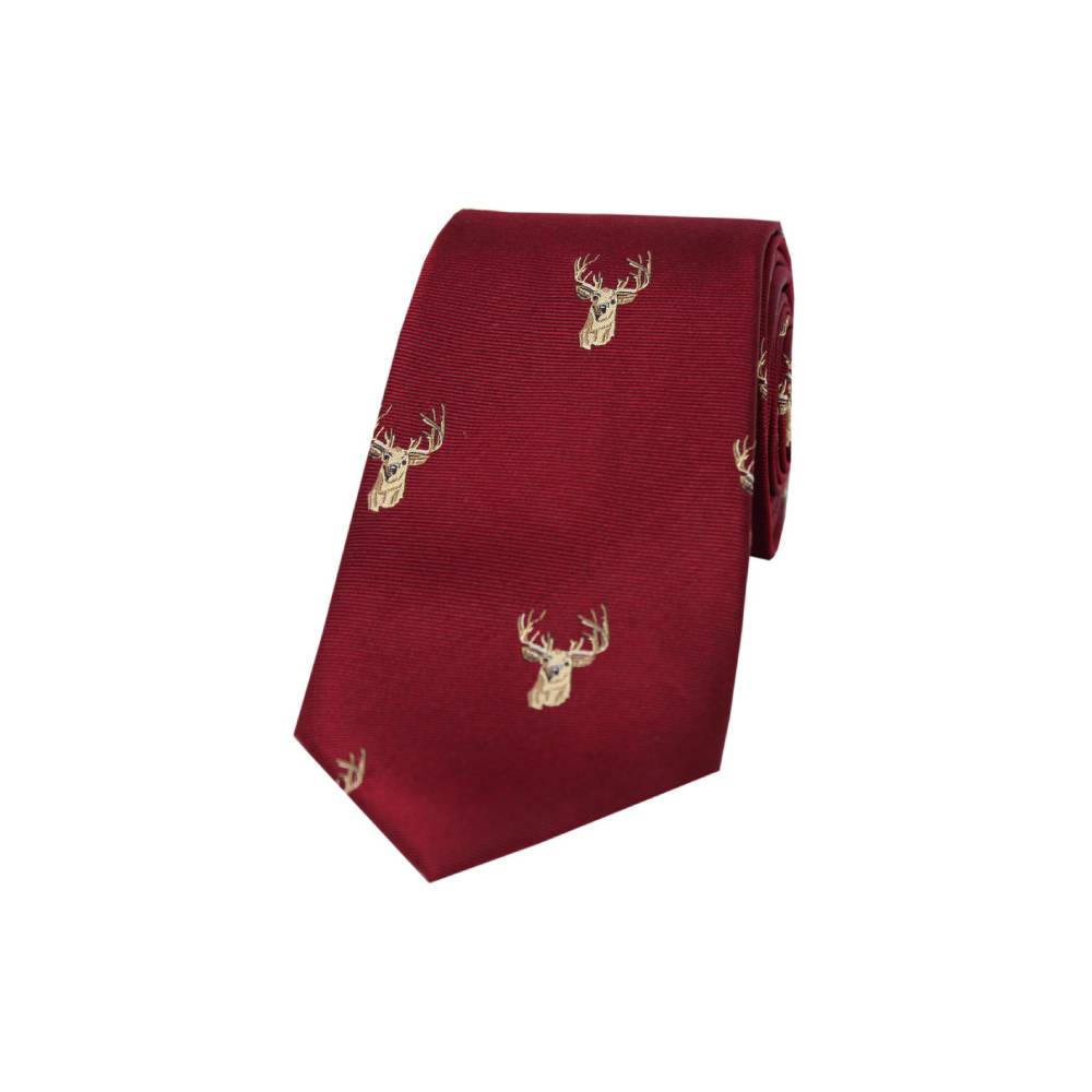 Soprano Stags Heads Country Silk Tie (Wine)