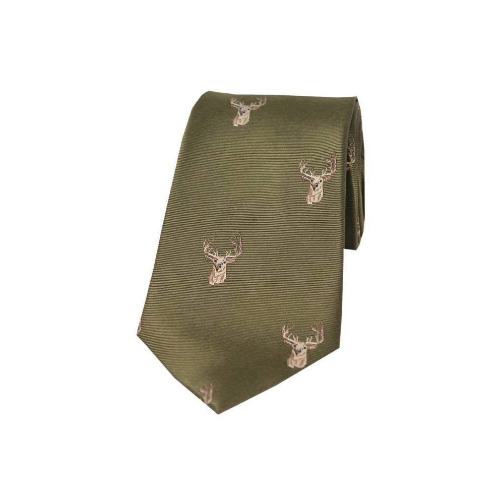 Soprano Stags Heads Country Silk Tie (Green)