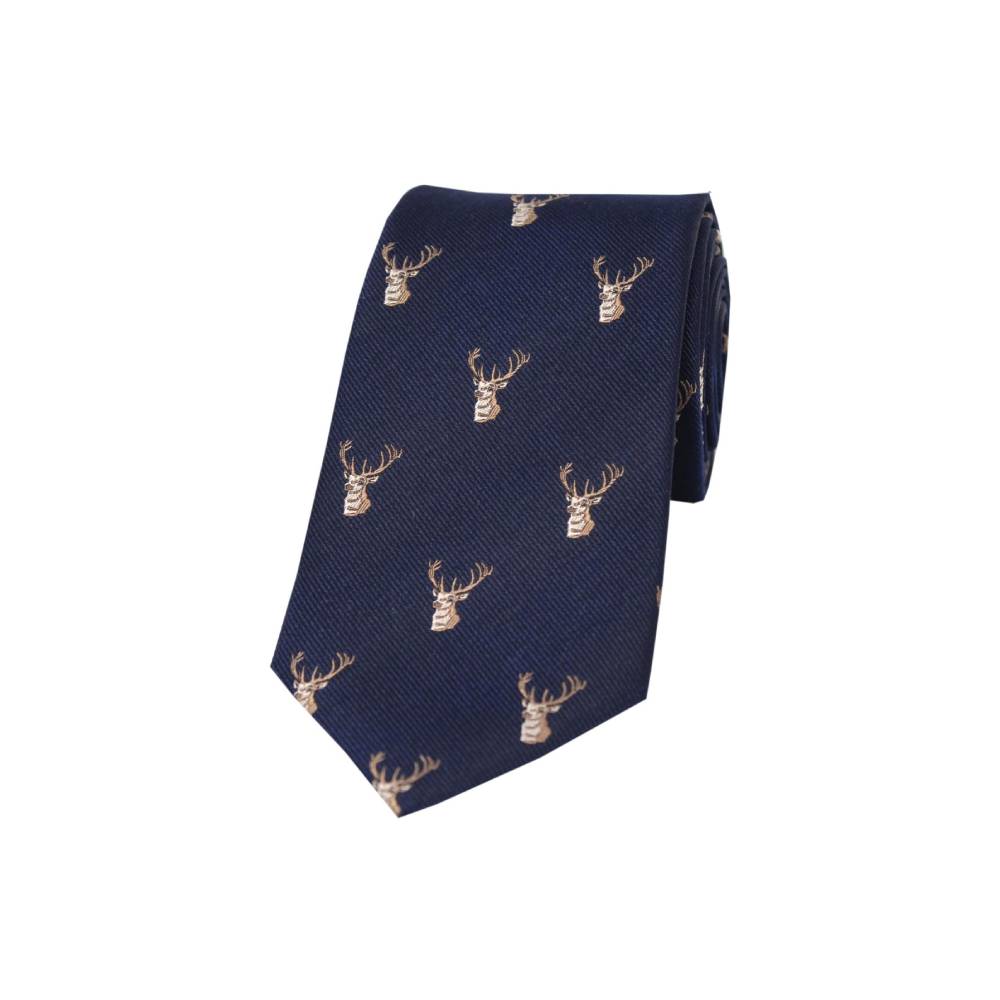 Soprano Stags Heads Country Silk Tie (Navy)