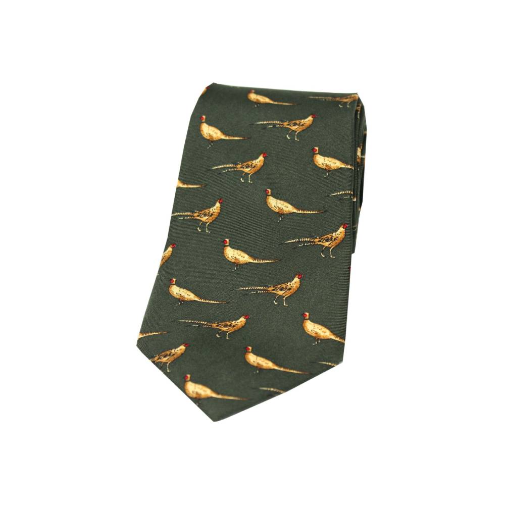 Soprano Standing Pheasants Country Silk Tie (Green)