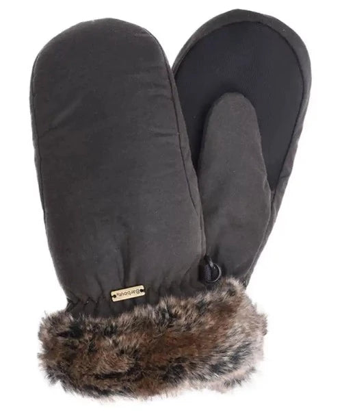 Barbour Wax With Fur Trim Mittens (Olive)
