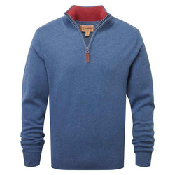 Men's Cotton Cashmere (Plain) 1/4 Zip Jumper (Stone Blue)