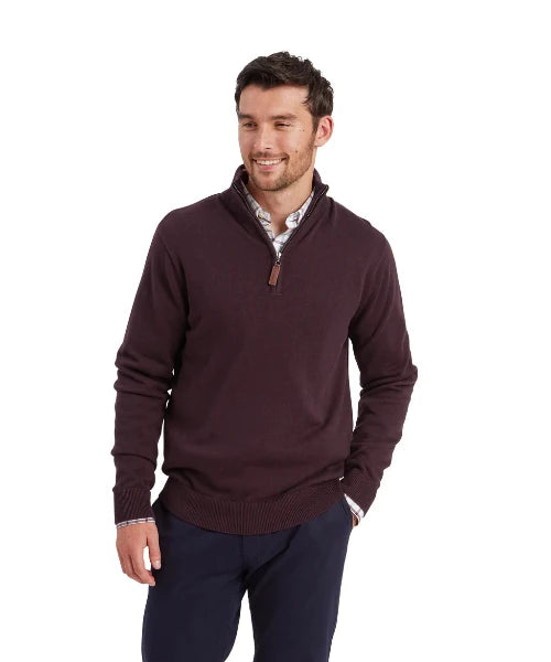 Schoffel Carlton Cotton Cashmere 1/4 Zip Jumper (Wine)