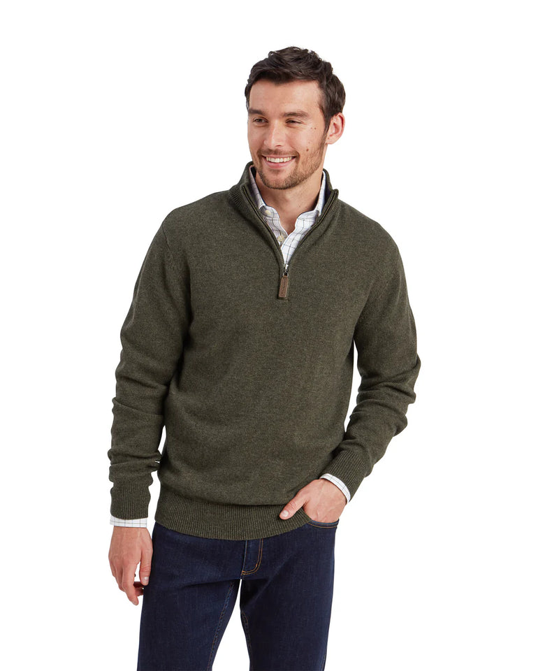 Schoffel Carlton Cotton Cashmere 1/4 Zip Jumper (Loden)