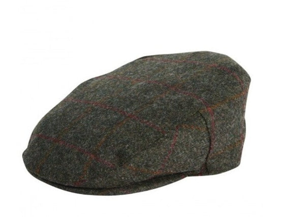 Barbour Crieff Flat Cap  (Olive / Red) Overcheck