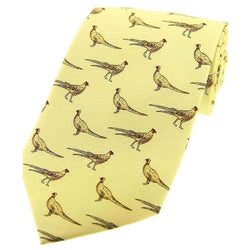 Standing Pheasants on Yellow Silk Tie