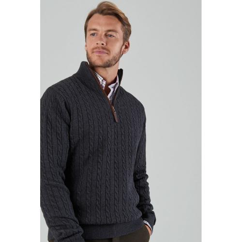 Schoffel Cotton Cashmere Cable 1/4 Zip Jumper (Charcoal)