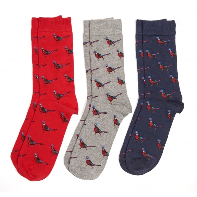 Pheasant Sock Giftbox - Red-Grey-Blue