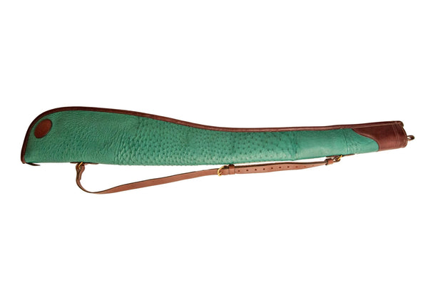 Handmade Ostrich Leather And Fleece Gun Slip 30" (Green/Oxblood)
