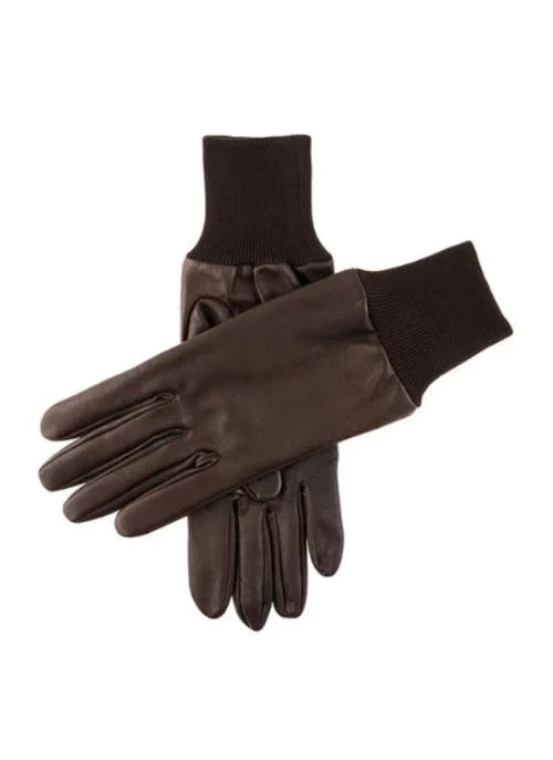 Leather Shooting Gloves Right Hand Silk Lined (Brown)
