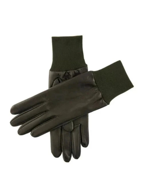 Leather Shooting Gloves Right Hand Silk Lined (Olive)