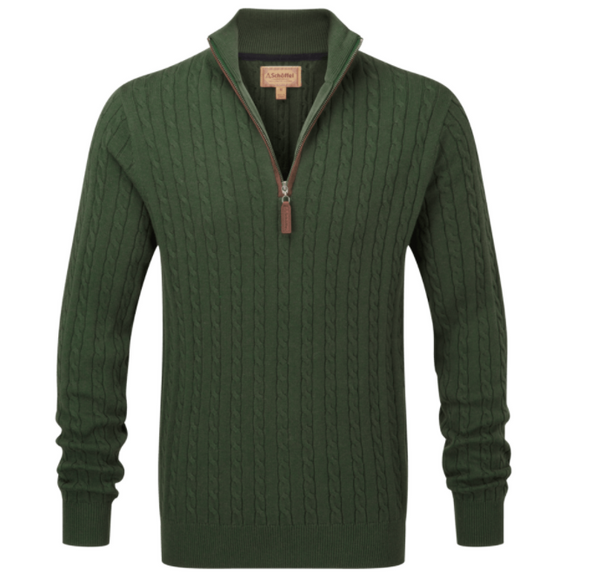 Cotton Cashmere Cable 1/4 Zip Jumper (British Racing Green)