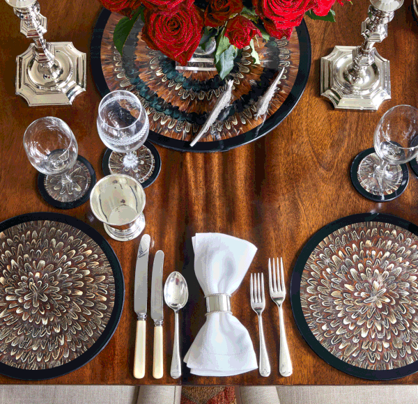 2 x Cock Pheasant Feather & Glass Placemats