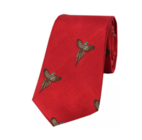 Flying Pheasants on Red Silk Tie