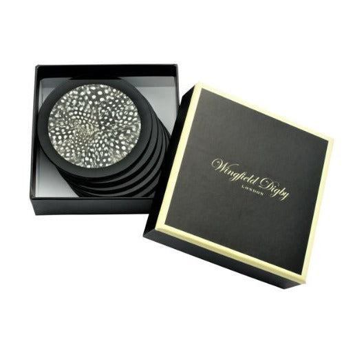 6 x Guinea Fowl Feather & Glass Coasters