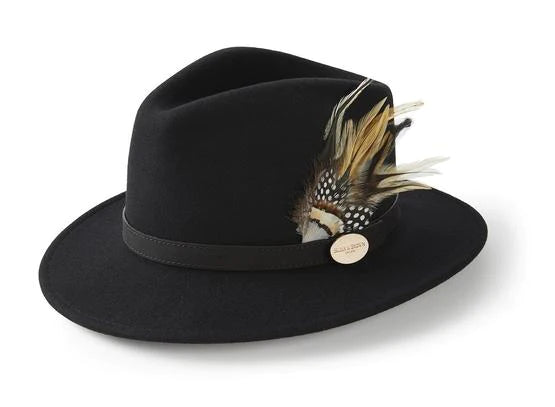 Suffolk Fedora in Black (Guinea and Pheasant Feather)