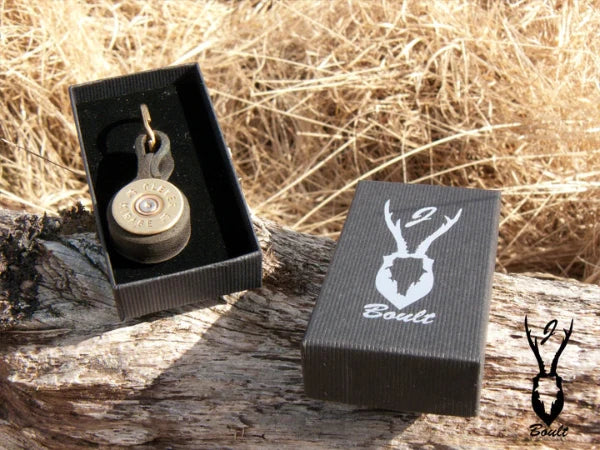 Shotgun Cartridge Key Ring With Leather Strap